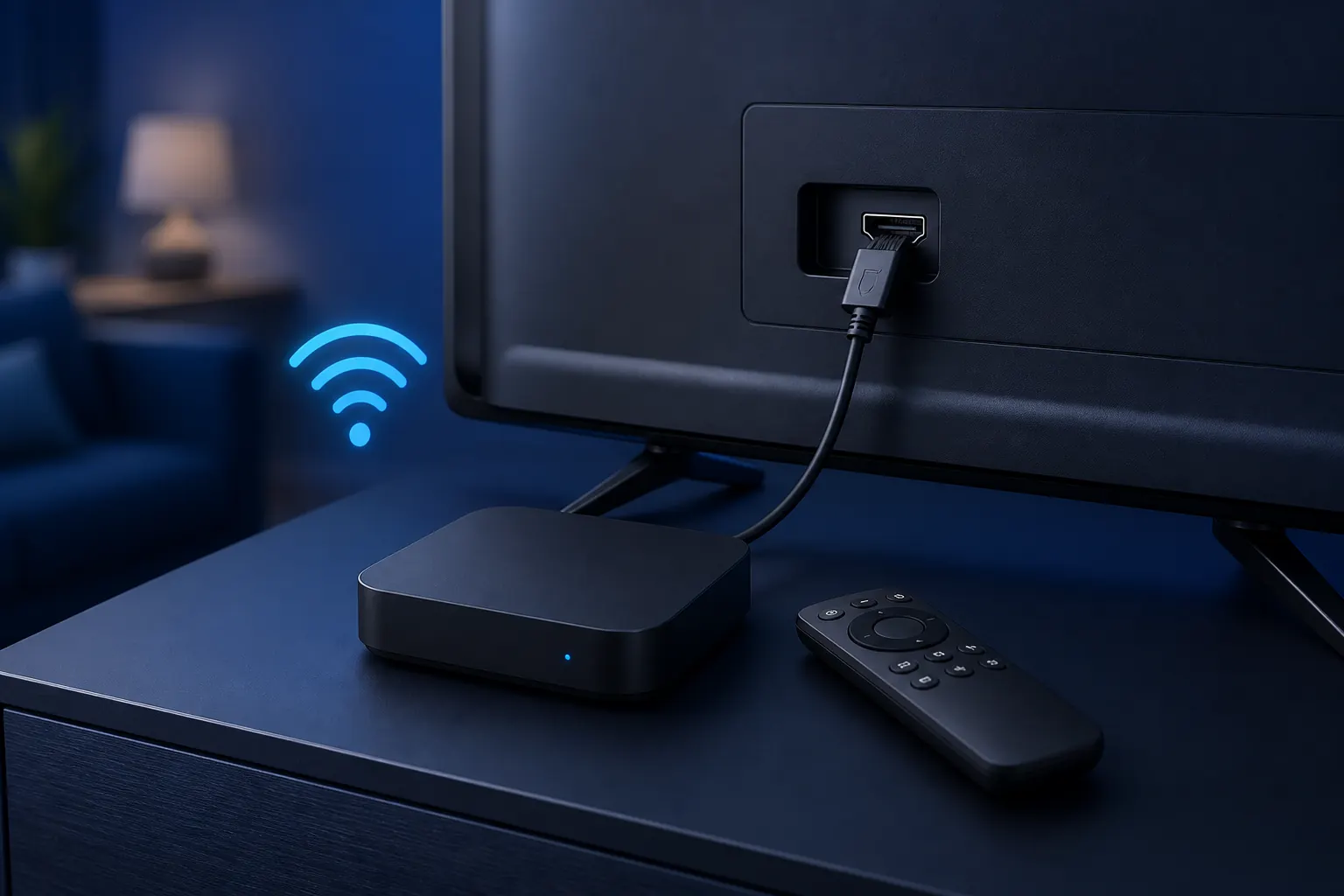 Ilustración conceptual de una TV Box Android conectada a un televisor