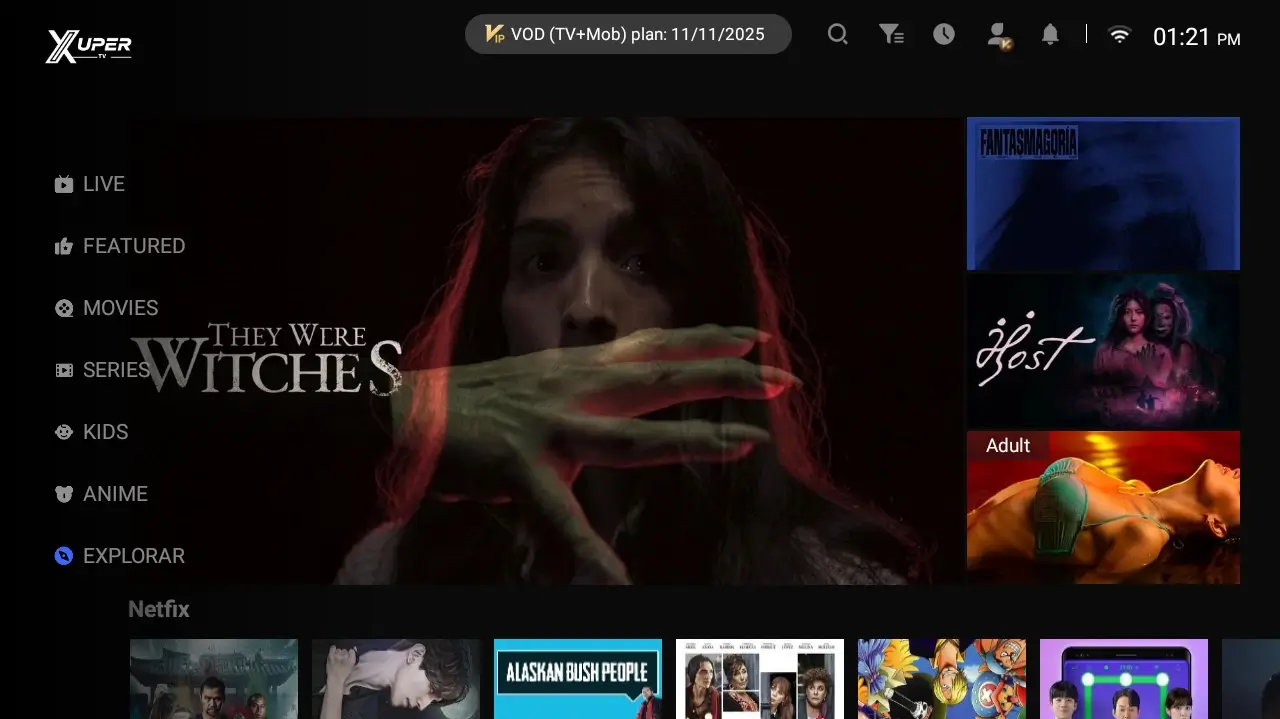 Banner destacado de Xupertv APK en TV - Contenido premium en pantalla grande